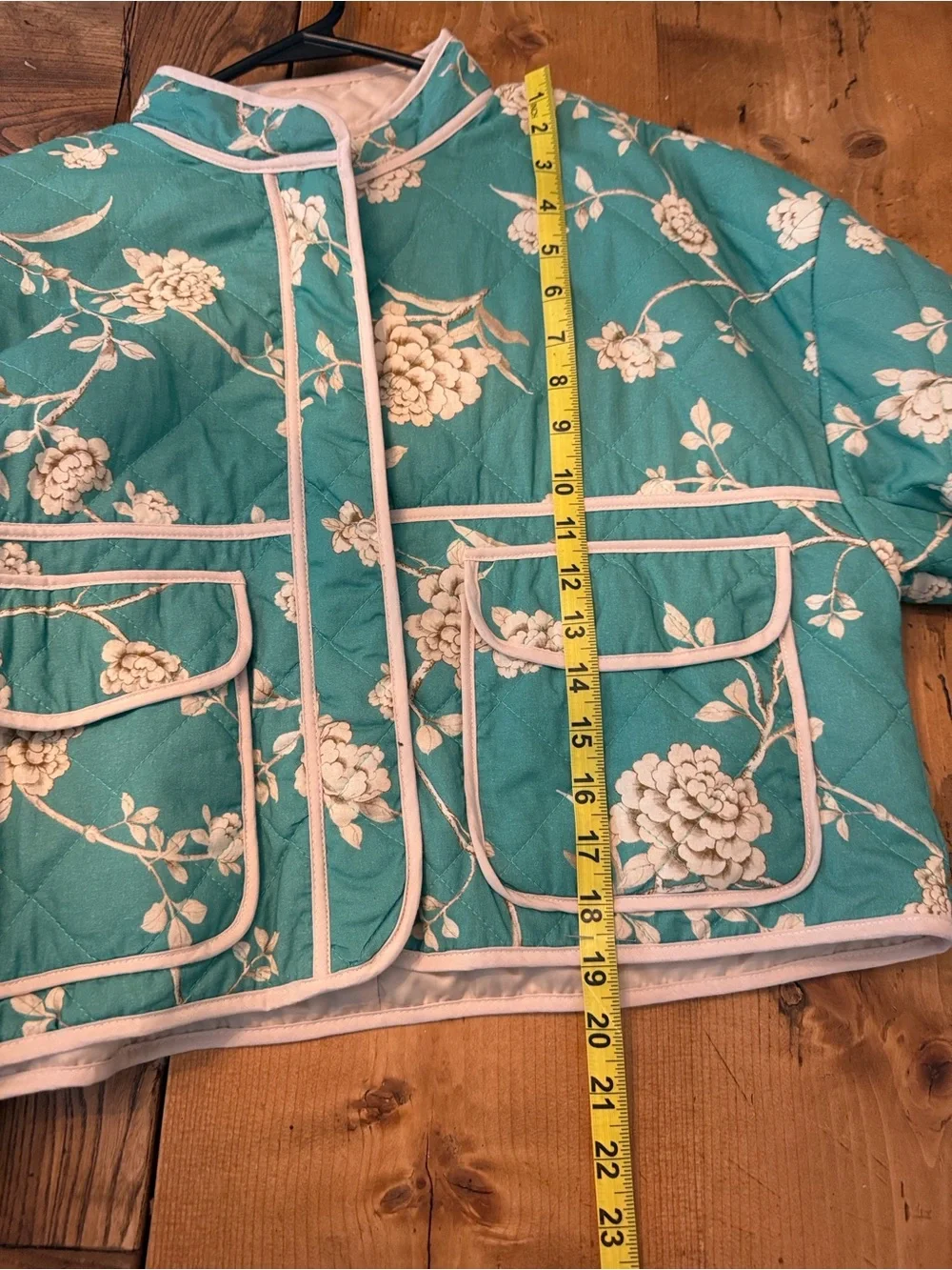 Seven for All Mankind  Floral Cropped Jacket in Teal and Cream size Med NWOT